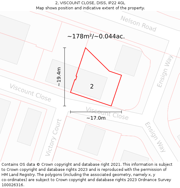 2, VISCOUNT CLOSE, DISS, IP22 4GL: Plot and title map