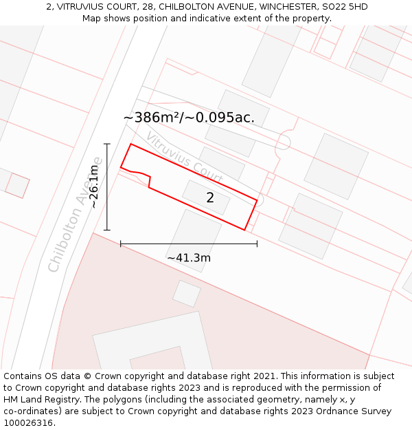 2, VITRUVIUS COURT, 28, CHILBOLTON AVENUE, WINCHESTER, SO22 5HD: Plot and title map