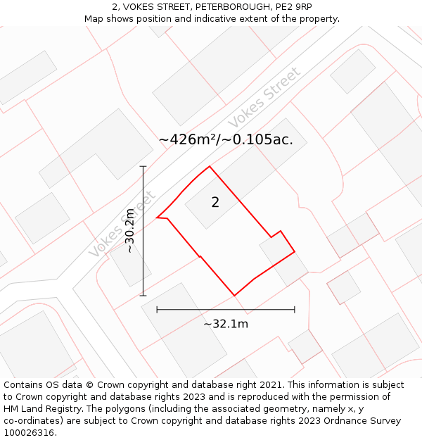 2, VOKES STREET, PETERBOROUGH, PE2 9RP: Plot and title map