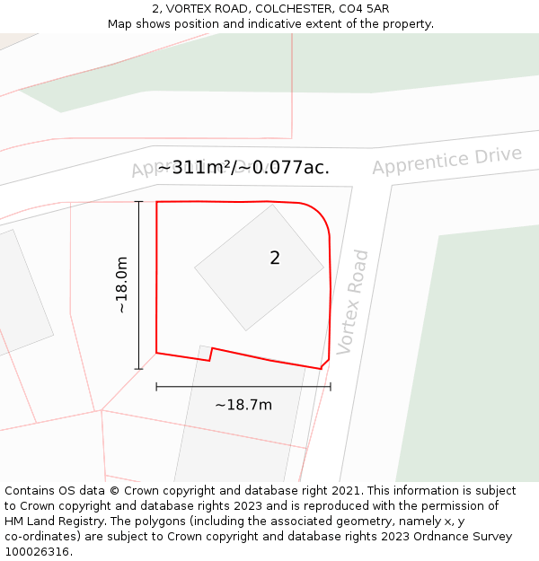 2, VORTEX ROAD, COLCHESTER, CO4 5AR: Plot and title map