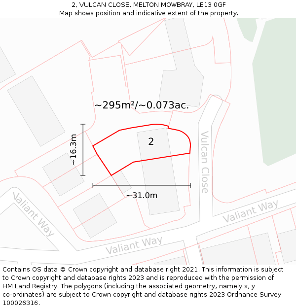 2, VULCAN CLOSE, MELTON MOWBRAY, LE13 0GF: Plot and title map