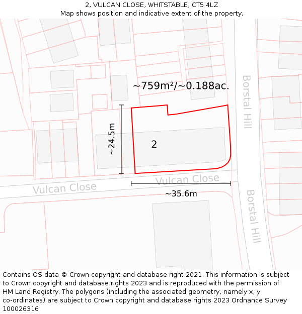 2, VULCAN CLOSE, WHITSTABLE, CT5 4LZ: Plot and title map
