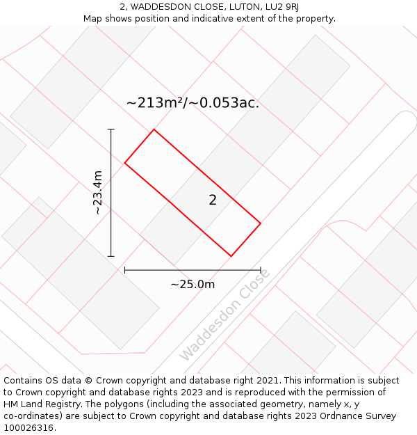 2, WADDESDON CLOSE, LUTON, LU2 9RJ: Plot and title map