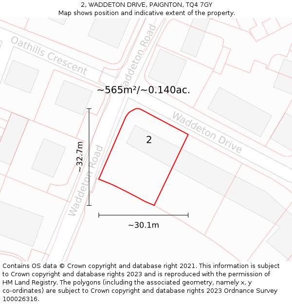 2, WADDETON DRIVE, PAIGNTON, TQ4 7GY: Plot and title map