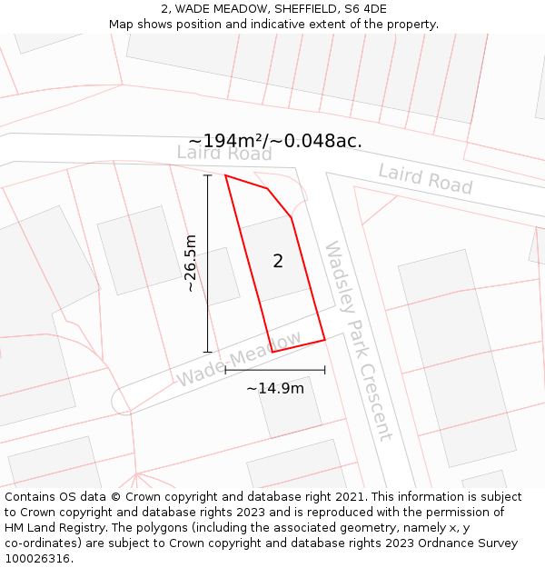 2, WADE MEADOW, SHEFFIELD, S6 4DE: Plot and title map