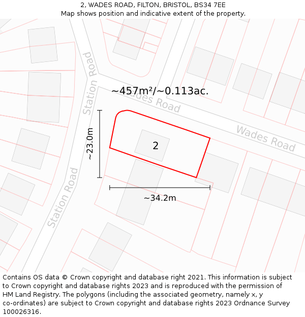 2, WADES ROAD, FILTON, BRISTOL, BS34 7EE: Plot and title map