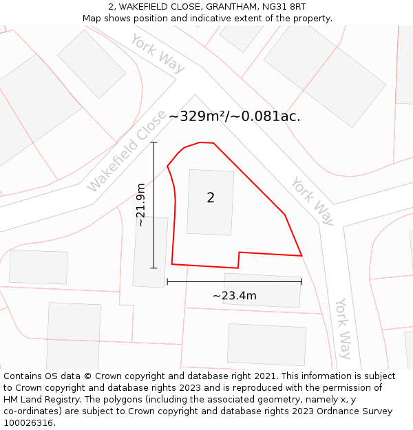 2, WAKEFIELD CLOSE, GRANTHAM, NG31 8RT: Plot and title map