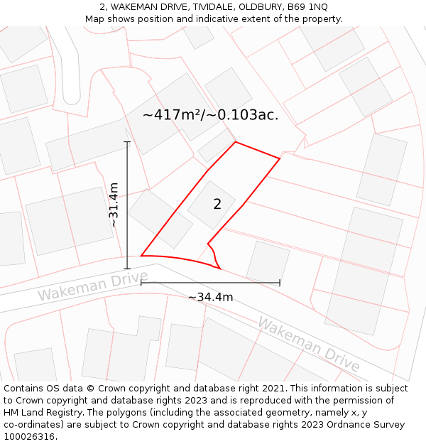 2, WAKEMAN DRIVE, TIVIDALE, OLDBURY, B69 1NQ: Plot and title map