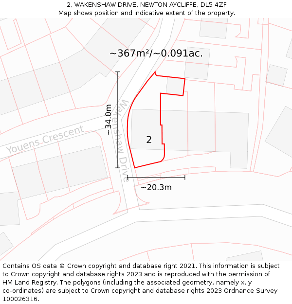 2, WAKENSHAW DRIVE, NEWTON AYCLIFFE, DL5 4ZF: Plot and title map