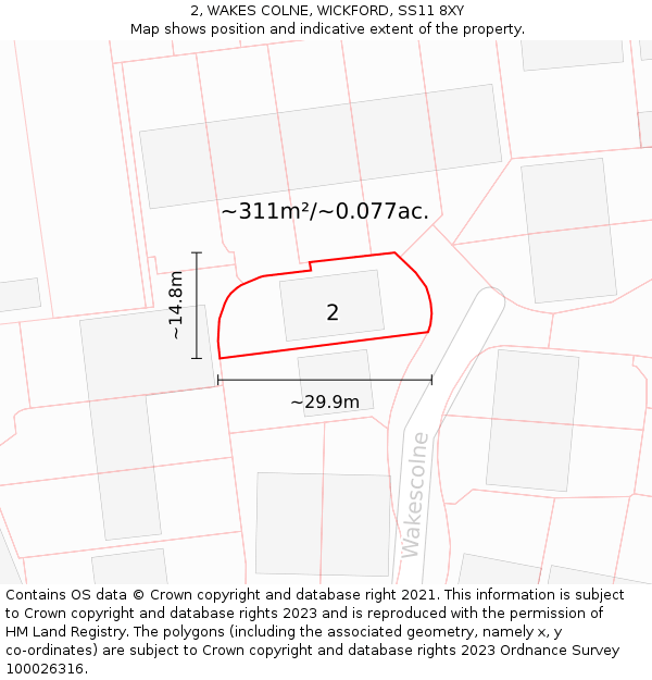 2, WAKES COLNE, WICKFORD, SS11 8XY: Plot and title map
