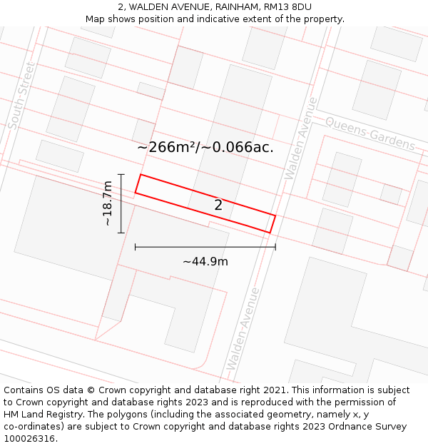 2, WALDEN AVENUE, RAINHAM, RM13 8DU: Plot and title map