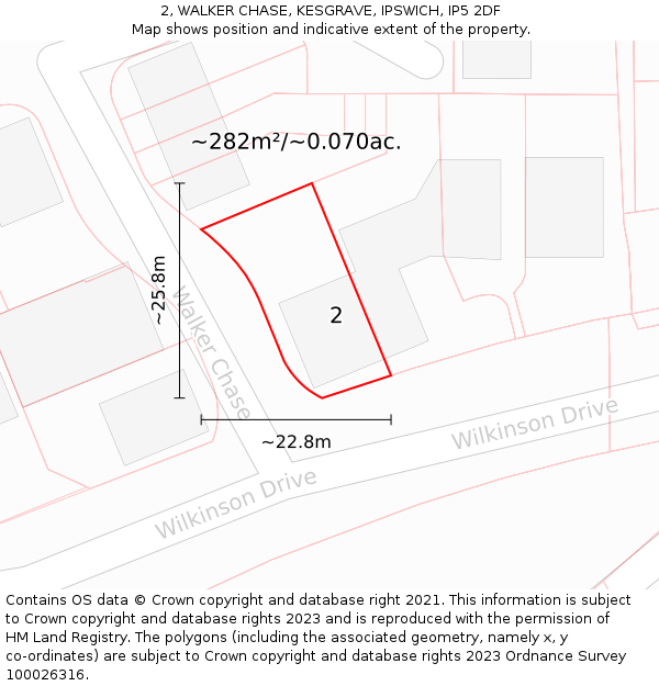 2, WALKER CHASE, KESGRAVE, IPSWICH, IP5 2DF: Plot and title map
