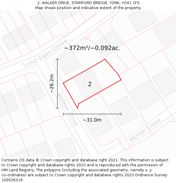 2, WALKER DRIVE, STAMFORD BRIDGE, YORK, YO41 1FS: Plot and title map