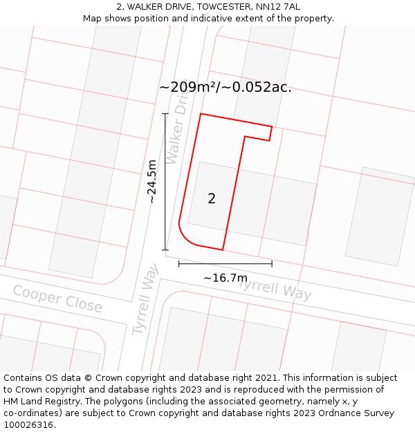 2, WALKER DRIVE, TOWCESTER, NN12 7AL: Plot and title map