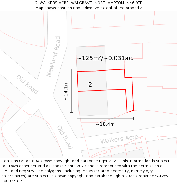 2, WALKERS ACRE, WALGRAVE, NORTHAMPTON, NN6 9TP: Plot and title map