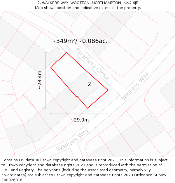 2, WALKERS WAY, WOOTTON, NORTHAMPTON, NN4 6JB: Plot and title map