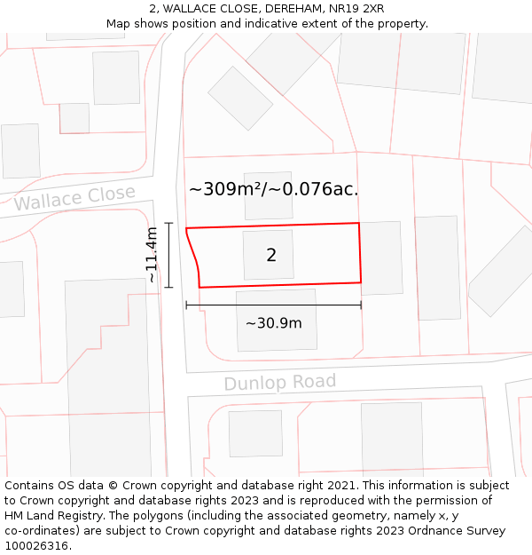 2, WALLACE CLOSE, DEREHAM, NR19 2XR: Plot and title map