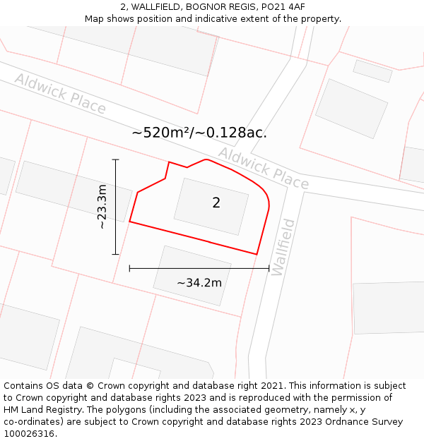 2, WALLFIELD, BOGNOR REGIS, PO21 4AF: Plot and title map