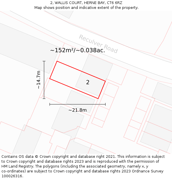 2, WALLIS COURT, HERNE BAY, CT6 6RZ: Plot and title map
