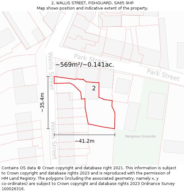 2, WALLIS STREET, FISHGUARD, SA65 9HP: Plot and title map