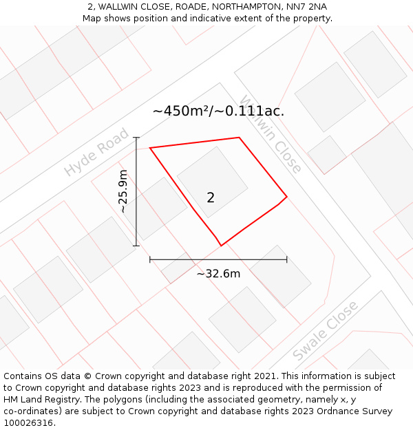 2, WALLWIN CLOSE, ROADE, NORTHAMPTON, NN7 2NA: Plot and title map