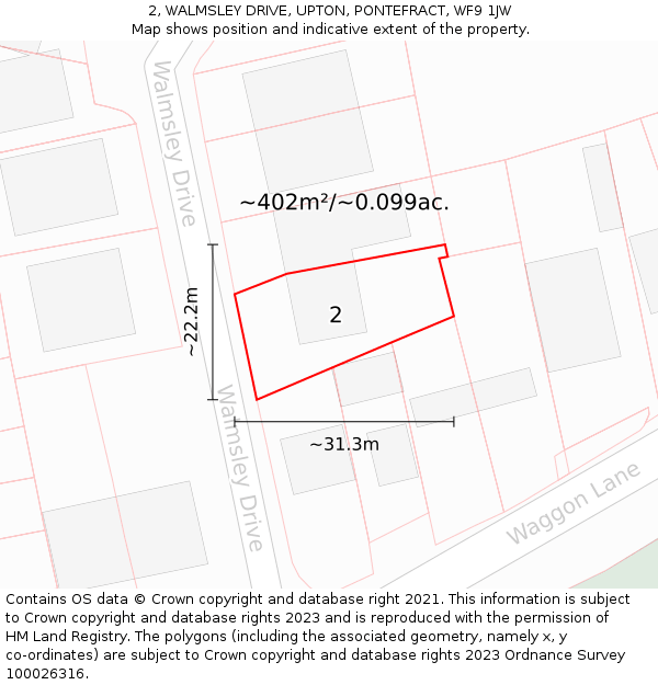 2, WALMSLEY DRIVE, UPTON, PONTEFRACT, WF9 1JW: Plot and title map