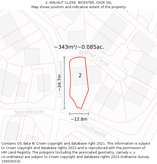 2, WALNUT CLOSE, BICESTER, OX26 3XL: Plot and title map