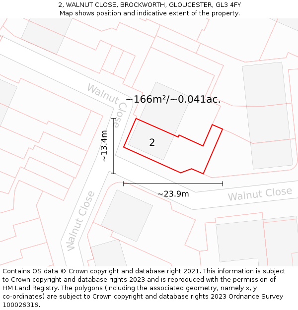 2, WALNUT CLOSE, BROCKWORTH, GLOUCESTER, GL3 4FY: Plot and title map