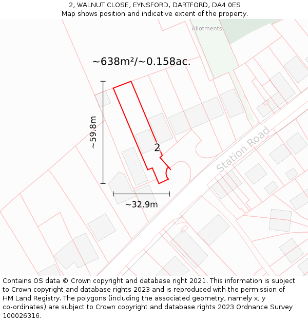 2, WALNUT CLOSE, EYNSFORD, DARTFORD, DA4 0ES: Plot and title map