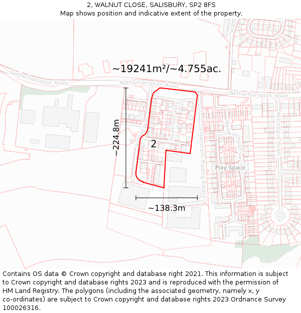 2, WALNUT CLOSE, SALISBURY, SP2 8FS: Plot and title map
