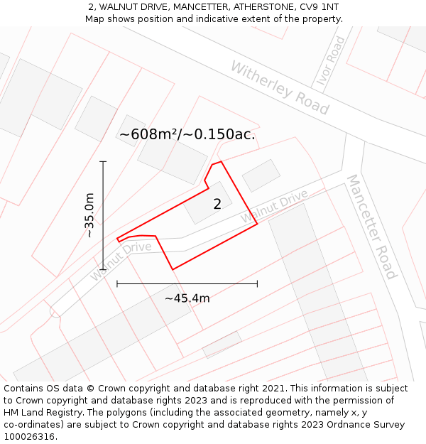 2, WALNUT DRIVE, MANCETTER, ATHERSTONE, CV9 1NT: Plot and title map