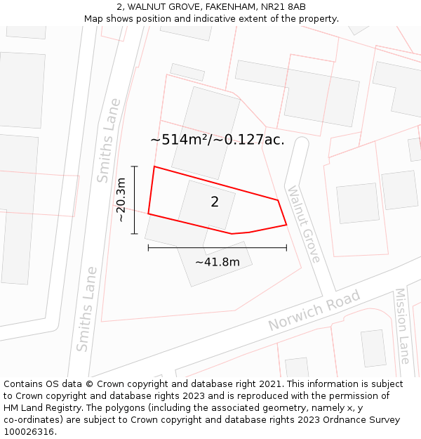 2, WALNUT GROVE, FAKENHAM, NR21 8AB: Plot and title map