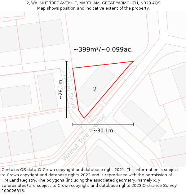2, WALNUT TREE AVENUE, MARTHAM, GREAT YARMOUTH, NR29 4QS: Plot and title map