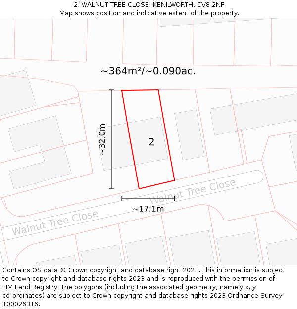 2, WALNUT TREE CLOSE, KENILWORTH, CV8 2NF: Plot and title map