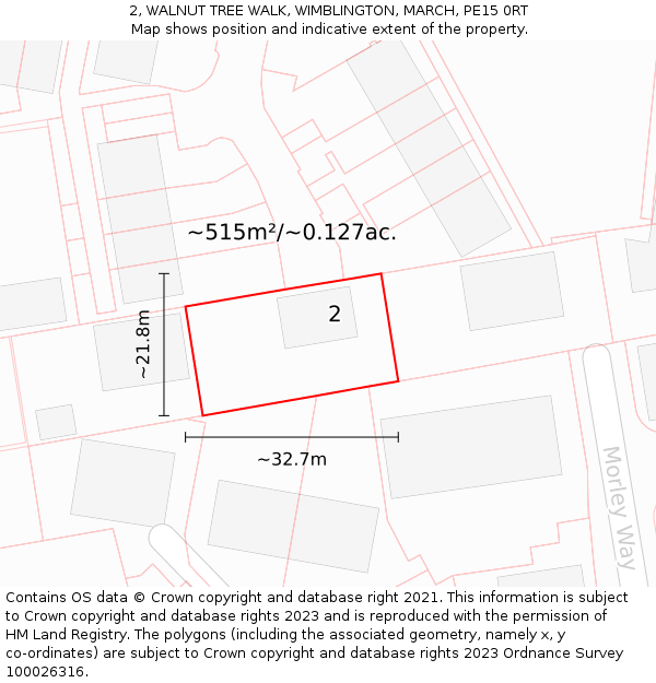 2, WALNUT TREE WALK, WIMBLINGTON, MARCH, PE15 0RT: Plot and title map
