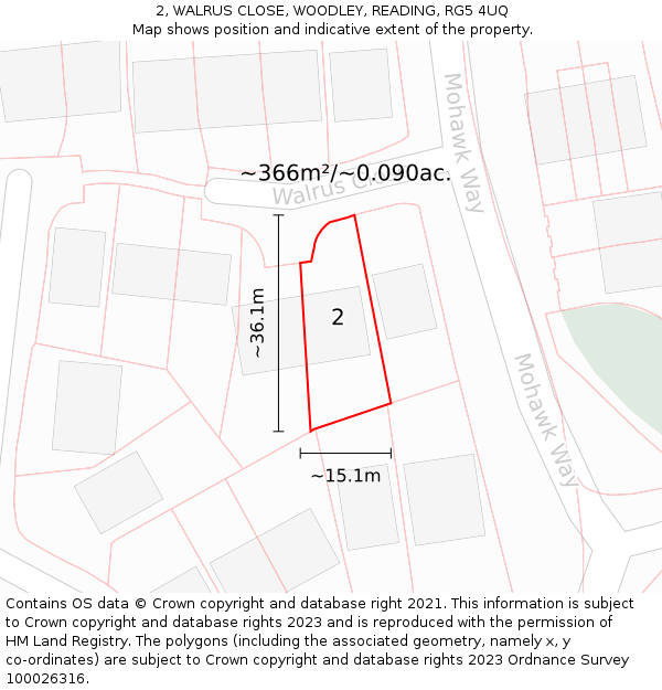 2, WALRUS CLOSE, WOODLEY, READING, RG5 4UQ: Plot and title map