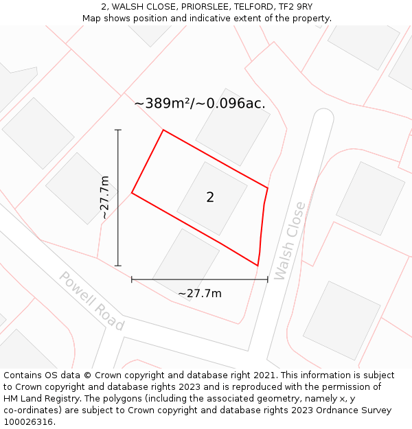 2, WALSH CLOSE, PRIORSLEE, TELFORD, TF2 9RY: Plot and title map