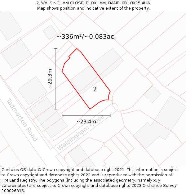 2, WALSINGHAM CLOSE, BLOXHAM, BANBURY, OX15 4UA: Plot and title map