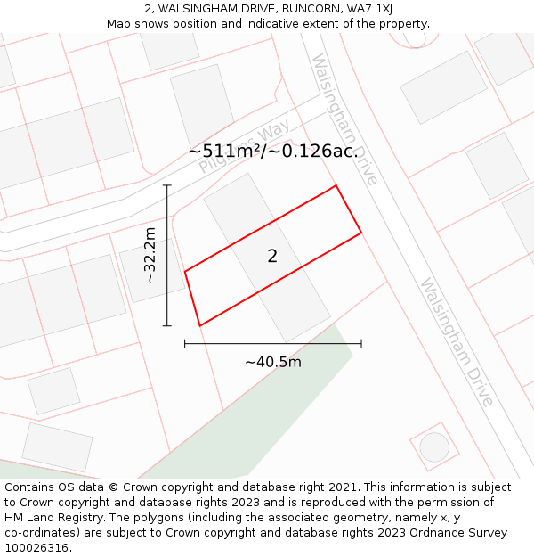 2, WALSINGHAM DRIVE, RUNCORN, WA7 1XJ: Plot and title map