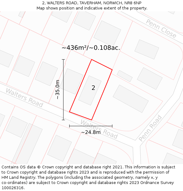 2, WALTERS ROAD, TAVERHAM, NORWICH, NR8 6NP: Plot and title map