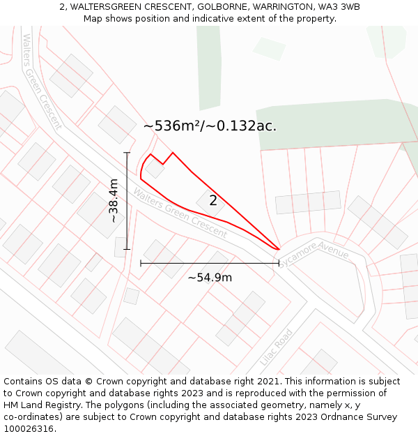 2, WALTERSGREEN CRESCENT, GOLBORNE, WARRINGTON, WA3 3WB: Plot and title map