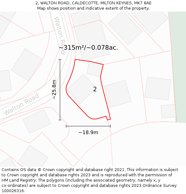 2, WALTON ROAD, CALDECOTTE, MILTON KEYNES, MK7 8AE: Plot and title map
