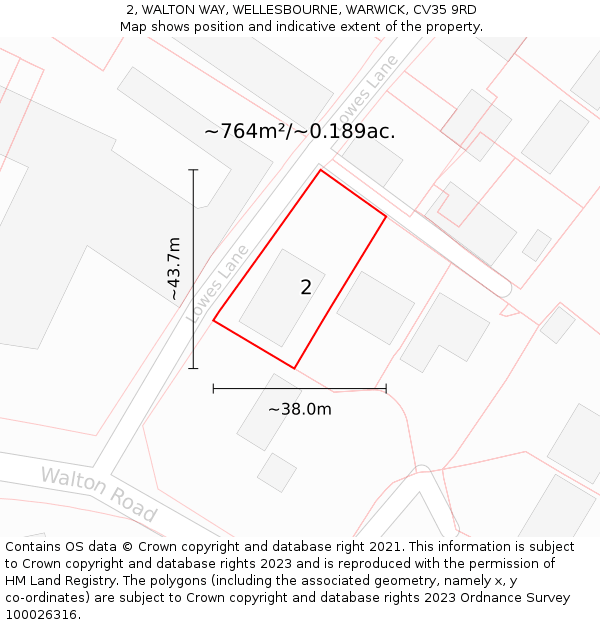 2, WALTON WAY, WELLESBOURNE, WARWICK, CV35 9RD: Plot and title map