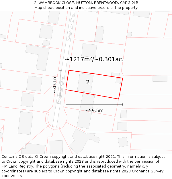 2, WAMBROOK CLOSE, HUTTON, BRENTWOOD, CM13 2LR: Plot and title map