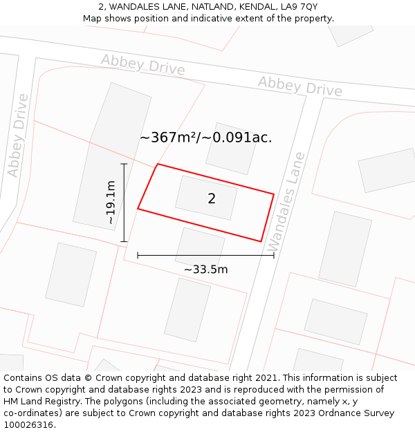 2, WANDALES LANE, NATLAND, KENDAL, LA9 7QY: Plot and title map