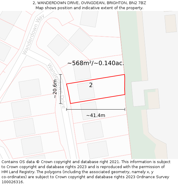 2, WANDERDOWN DRIVE, OVINGDEAN, BRIGHTON, BN2 7BZ: Plot and title map