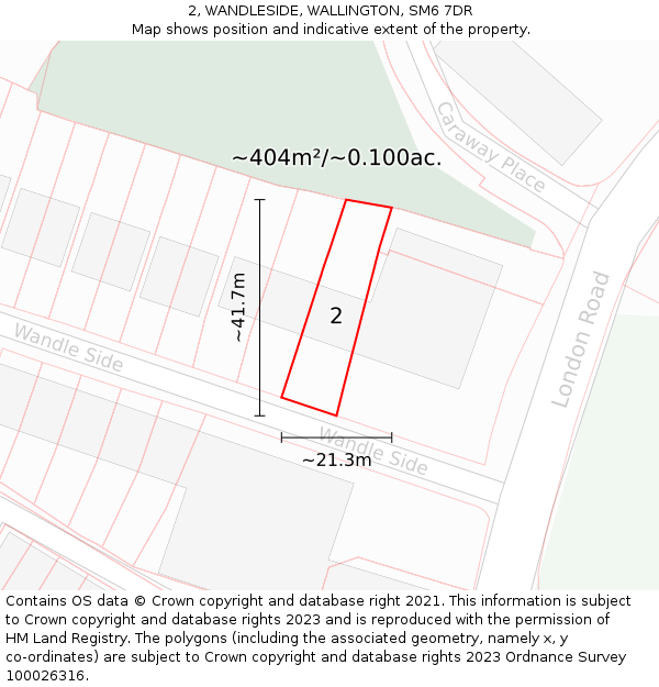 2, WANDLESIDE, WALLINGTON, SM6 7DR: Plot and title map