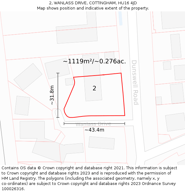 2, WANLASS DRIVE, COTTINGHAM, HU16 4JD: Plot and title map