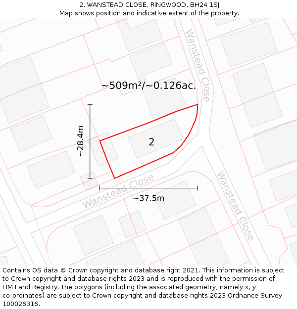 2, WANSTEAD CLOSE, RINGWOOD, BH24 1SJ: Plot and title map