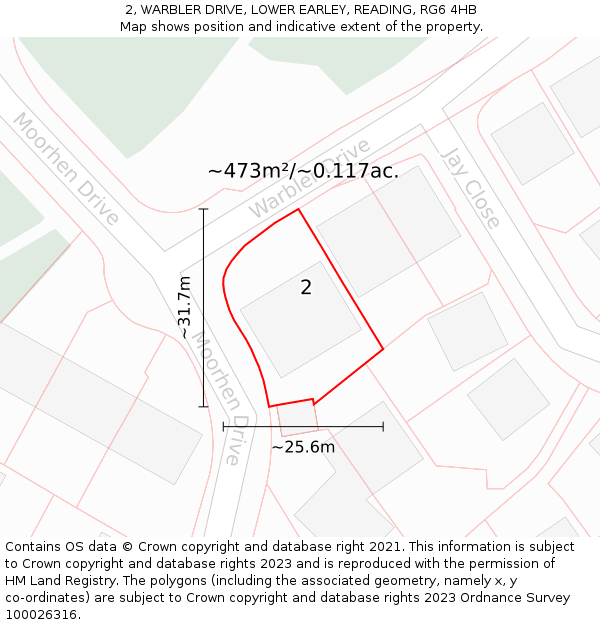 2, WARBLER DRIVE, LOWER EARLEY, READING, RG6 4HB: Plot and title map